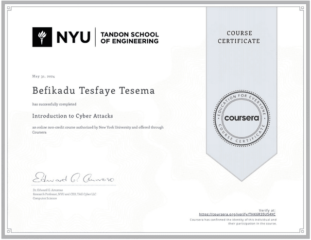 Introduction to Cyber Attacks Certificate